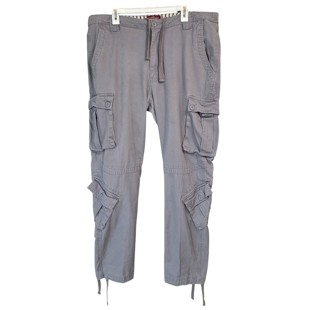 MATCHSTICK Cargo Pants Mens Gray Utility‎ Pockets Drawstring Waist Size 40